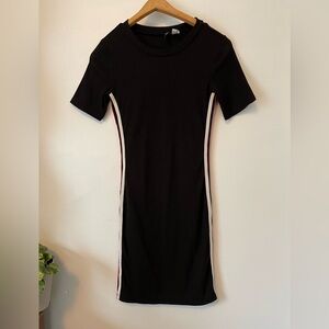H&M Black Ribbed Knit Dress Red White Side Stripe Bodycon | Size 4 Sporty Y2K